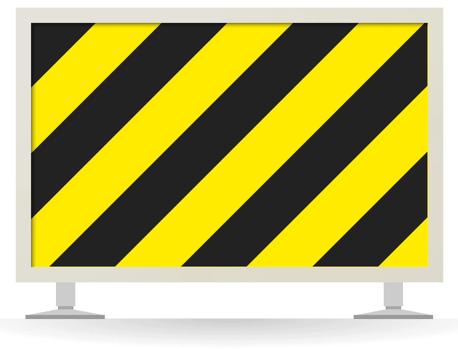 Taxiway ending marker with diagonal yellow and black stripes in a light frame.